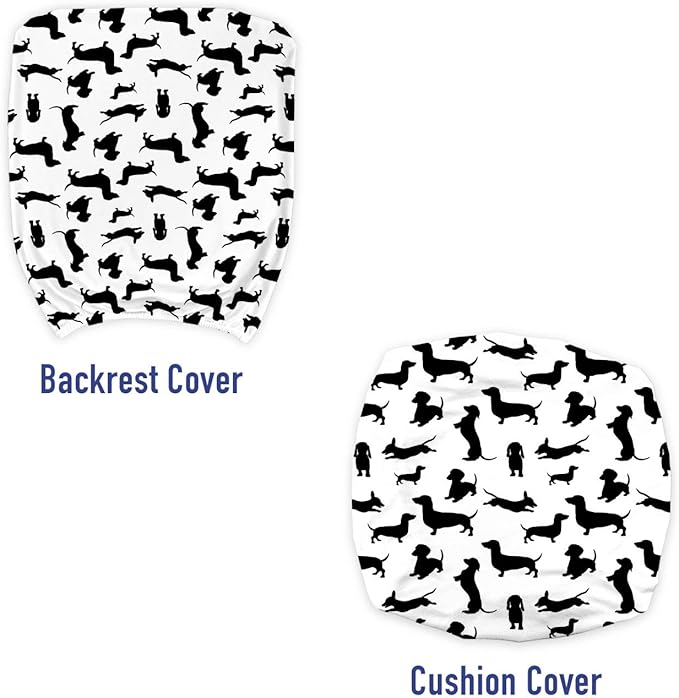 Ambesonne Dog Lover Office Chair Slipcover, Monochrome Dachshunds in Numerous Stances Active Life Pet Canine Abstract Image, Protective Stretch Decorative Fabric Cover, Standard Size, Black and White