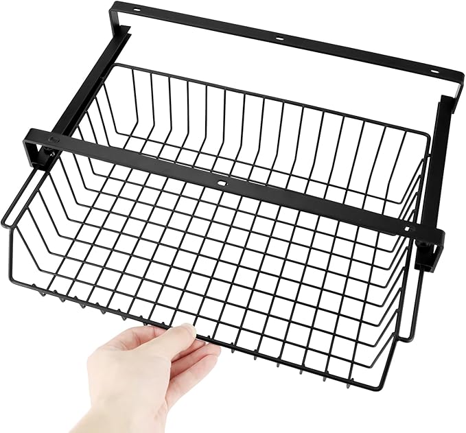 QWORK 2 Pack Under Desk Drawer -Slide Out- Metal Under-Desk Storage Organizer, Under Table Cord Management Organizer Storage Shelf Tray Basket (12.6'' x 9.3'' x 5.1'')
