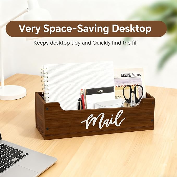 White Wooden Mail Organizer Countertop (Walnut + White)