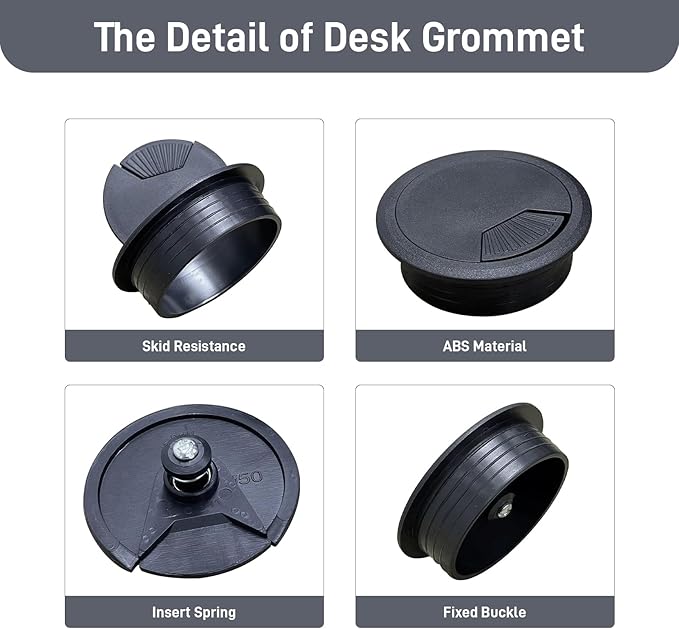 2 Pack 2 Inch Desk Grommet, Black Sturdy ABS Plastic Table Cable Hole Cover, Detachable Wire Cord Grommet for Home Office Desk Cable Management