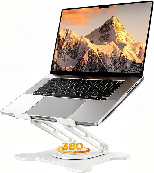 JCZT Adjustable Laptop Stand for Desk, 360° Rotating Base Ergonomic Computer Stand, Laptop Riser Foldable Protable for Office Home Fits Compatible with MacBook Pro/Air Notebook up to 10-16" White