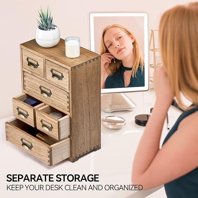KIRIGEN Wooden Storage Cabinet Organizer Desktop Storage Drawers for Home Office Supplies Dark Brown(4D6CG-DBR)