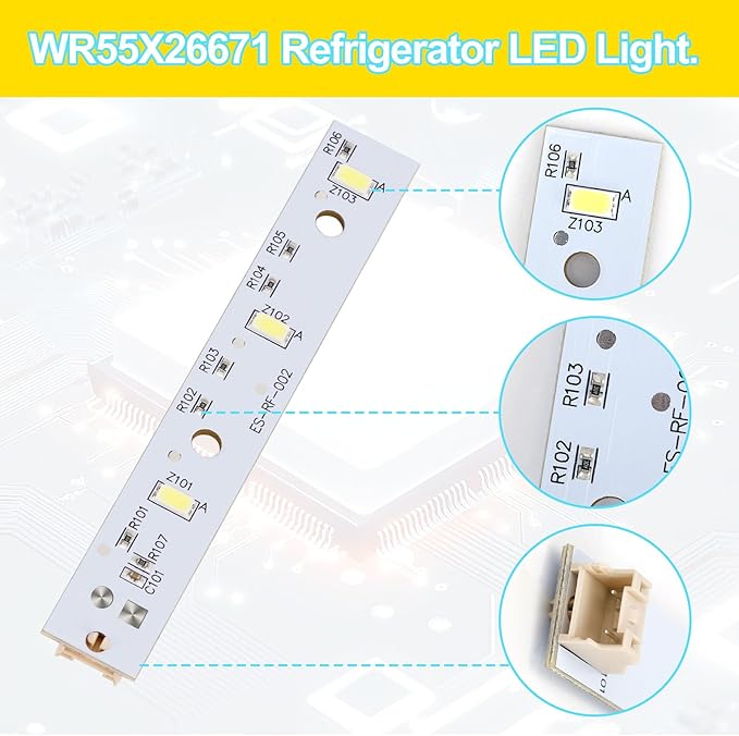2pcs WR55X26671 Fridge Led Light Board for GE Refrigerator, Premium Durable Freezer Led Light Replacement for GE Refrigerator Replace PS11767930 AP6035586 4468532 EAP11767930