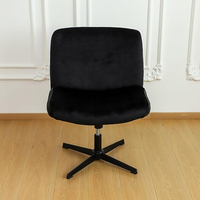 Black Criss Cross Office Desk Chair Cover Velvet Stretch Wide Armless Vanity Make-up Chair Slipcover 1 Piece Washable
