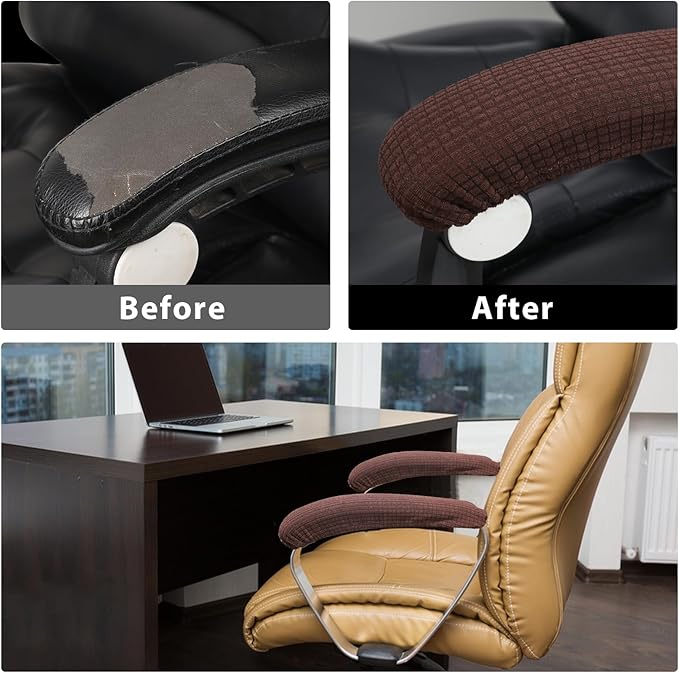 Vin Beauty Office Chair Armrest Covers, 2Pcs Office Removable Arm Rest Covering, Elastic Chair Armrest Covers, Office Seat Hand Rest Protector, Arm Covers Protectors for Office Chair(Coffee)