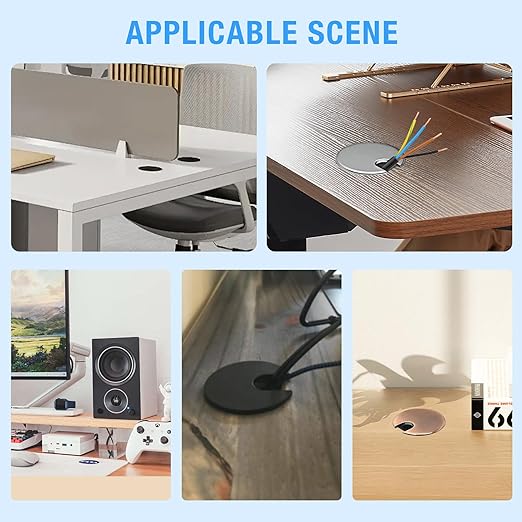 Desk Grommet 1-3/8" (35 mm), Desk Cord Hole Cover, Cable Grommet Metal Zinc Alloy Materilal, Desk Hole Grommet for Office and Home Table Cable, Detachable Cable Cord Organizer (Matte Silver 1 Pcs)