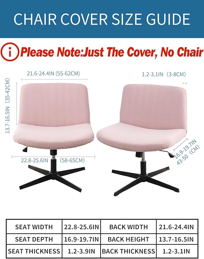LavishCover Armless Chair Cover Office Desk Chair Cover, Waterproof and Elastic Criss Cross Chair Cover, Vanity Chair Covers,Mid Back Wide Seat Accent Chair Covers(Pink,T-Type,Just the Cover)
