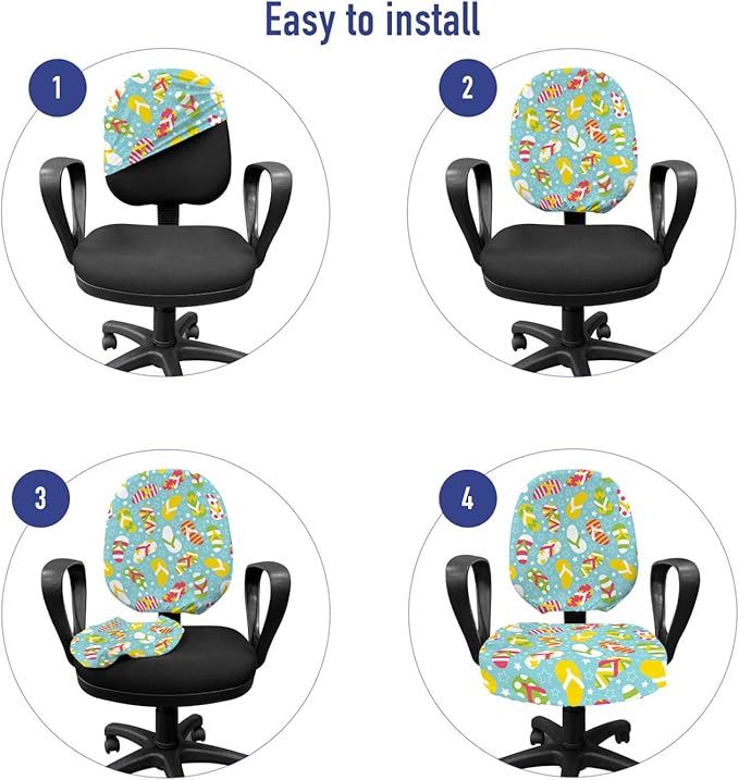 Ambesonne Flip Flop Office Chair Slipcover, Colorful and Different Patterned Double Pluggers on Star Filled Blue Backdrop, Protective Stretch Decorative Fabric Cover, Standard Size, Aqua Blue