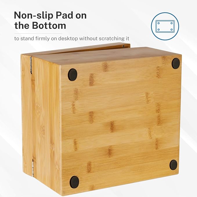 MaxGear Index Card Holder, 5 x 8 Inch Wooden Business Card Organizer for Desk with 3 Dividers, Bamboo Index Cards Box with A-Z Tabs Holds 600 Cards for Recipe Flash Storage