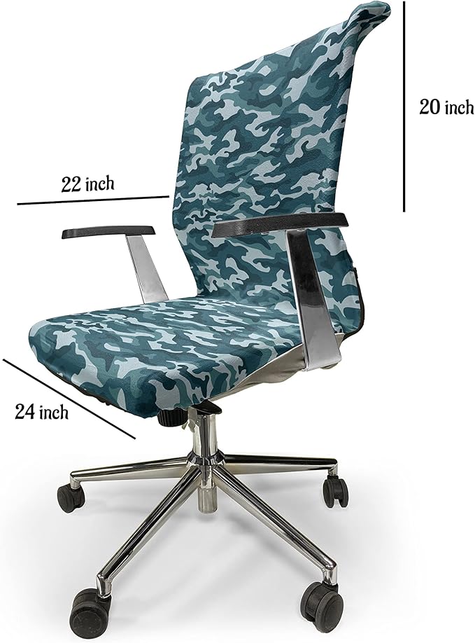 Ambesonne Camo Office Chair Cover, Camouflage Theme in Oceanic Colors Sea Water Inspired Illustration, Stretchable Decorative Universal Size High Back Printed Slipcover, Slate Blue
