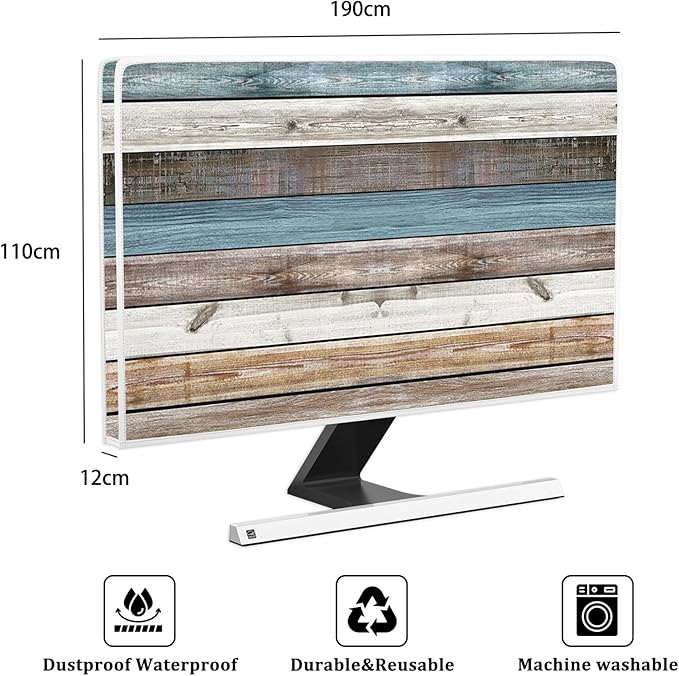 Retro Old Wood Board Waterproof Screen TV Dust Cover 80 Inch Weatherproof Dust-Proof Television Covers Sleeve Compatible with LCD LED PC Desktop and Home Hanging TV Decorations