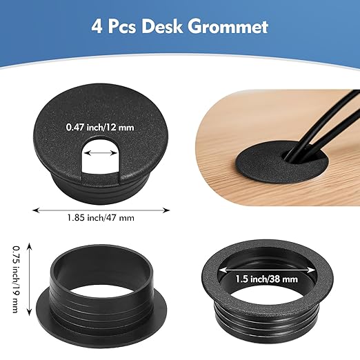 4 Pcs Desk Grommet Black Desk Hole Cover ABS Plastic Desks Hole Grommet with U-Shaped Cable Hole for Office Home School Computer Countertop to Organize Cables Wires and Cords