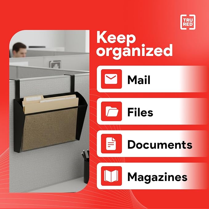 TRU RED Mesh Letter Wall File, 1‑Pocket, Black – Wall‑Mounted File Organizer for Mail, Documents & Quick‑Access Storage