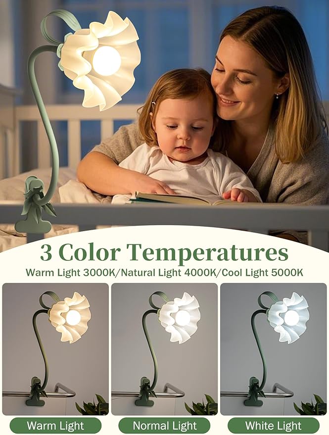 Flower Desk Lamp,LED Reading Light 360°Rotation Clip on Light,3 Color Modes Book Lights,Vintage Flower Bedside Lamp for Bed Headboard Bedroom College Dorm Office Lighting Desk Light Home Decoration