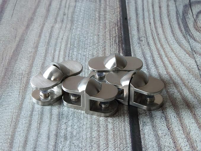 Wall Mounted Adjustable Shelf Brackets Shelf Clips Metal Clamps Holder Brushed Nickel for 6-10mm Glass Acrylic Wood (Set of 8)