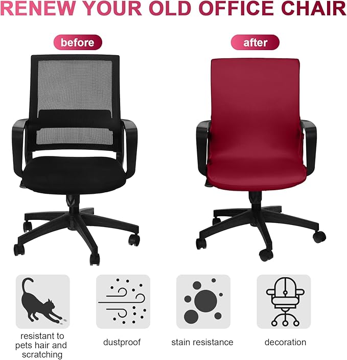 Tallew Office Chair Cover Stretchable Computer Universal Chair Seat Covers Removable Desk Chairs Slipcovers Washable Office Cushion Backrest for Rotating(Burgundy)