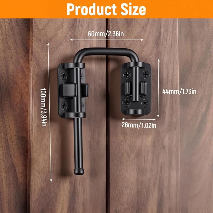 Mabor Sliding Door Lock, Zinc Alloy Rotary Latch for Patio & Screen Doors, Safety Lock for Gates & Windows (Black)