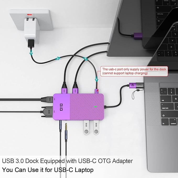 USB Docking Station GIQ USB C hub USB 3.0 to Dual HDMI VGA Adapter Triple Display USB C Laptop Docking Station Dual Display Compatible with MacBook M1 USB Dock-Purple