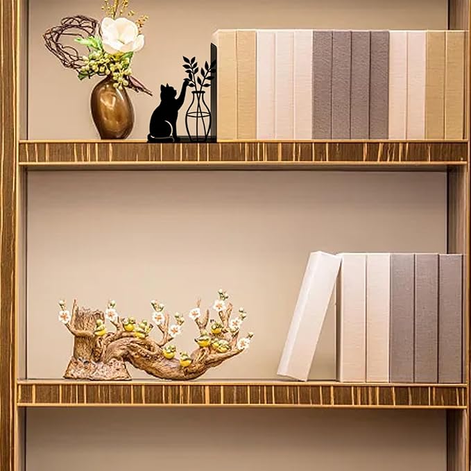 Decorative Cat Bookends, Metal Book Ends for Shelves - Cute Modern Cat Shape Bookend Holder for Bookshelf, Home Office Desk Decor, for Cat Lovers & Reading Enthusiasts