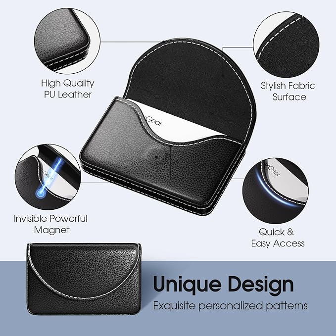 MaxGear Business Card Holder Case, PU Leather Business Card Case for Purse, Pocket Travel Name Card Holder Wallet for Men or Women Gift, Portable Magnetic Business Card Carrier, Slim & Stylish, Black