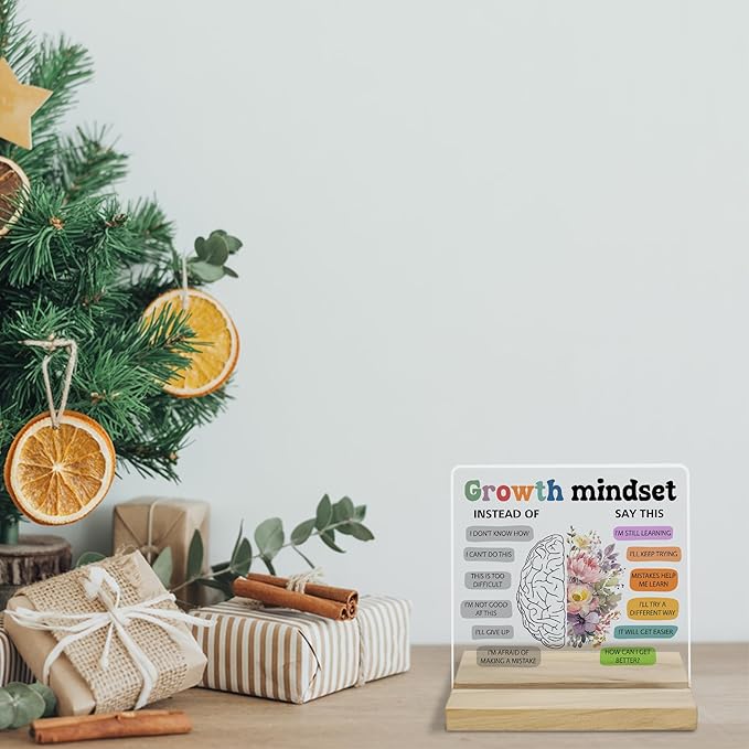 Growth Mindset Inspirational Decor Sign, Positive Affirmations Acrylic Plaque for Home Office Decor