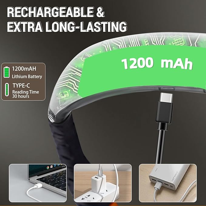 Neck Light,Book Lights for Reading at Night,3 Modes 4 Light Portable Rechargeable1200mAh, Perfect for Night Crochet Knitting Cross Stitch Crafting,Book Lovers Gift