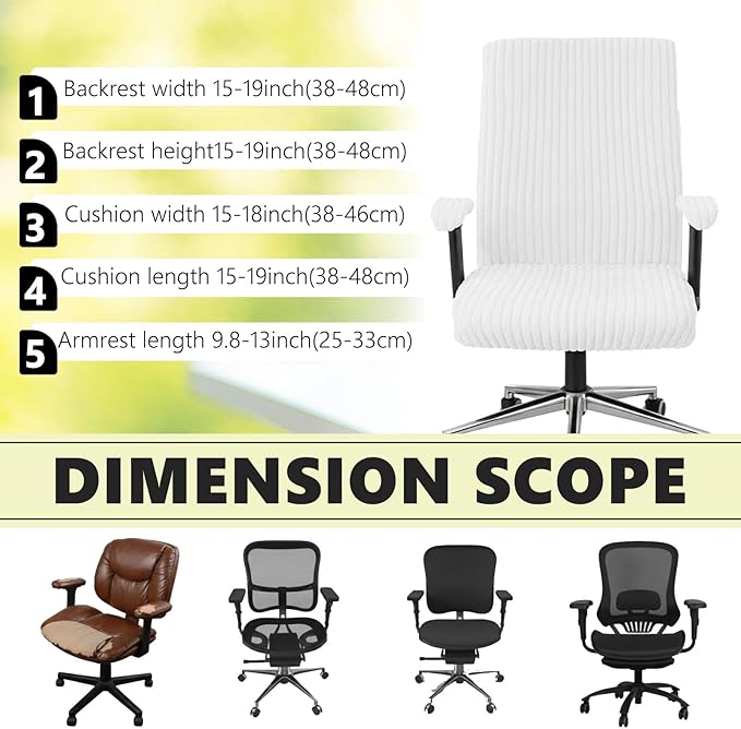 Tegeme Set of 4 Faux Fur Office Chair Covers Set with Armrest Covers, Computer Universal Stretchable Chair Seat Protector Washable Jacquard Computer Seat Slipcovers for Home Office(White)