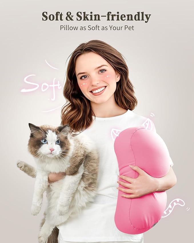 SAIJI Tablet Pillow Stand for Bed – iPad & Kindle Holder with Flexible Dual Axis Arm & Microbead Cushion, 360° Adjustable Lap Beanbag Phone Holder Fits Devices with 4.7"–15.6" Screens (Pink)