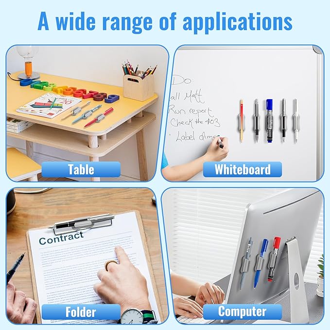 VZZNN Adhesive Pencil Holders for Desk,40 PCS Silicone Pencil Holder for Desk,Marker Holder,Adhesive Pen Holder for Classroom Clipboard Attachment,for School Office Accessories,Teacher(Grey)