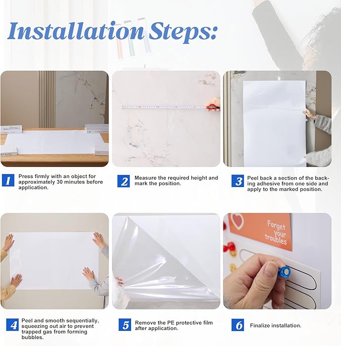 Magnetic Whiteboard Contact Paper Adhesive 39.37" x 78.74", Dry Erase White Board for Wall, White Board Sticker Easy to Write and Clean Magnet Board for Classroom Office Home