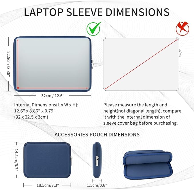RAINYEAR 13 Inch Laptop Sleeve Case with Accessories Pouch, Compatible with 13.3" MacBook Air/Pro M1 M2 M3 M4 M5 A3449 A3240 A3113 A2681 A2338 (Navy Blue)