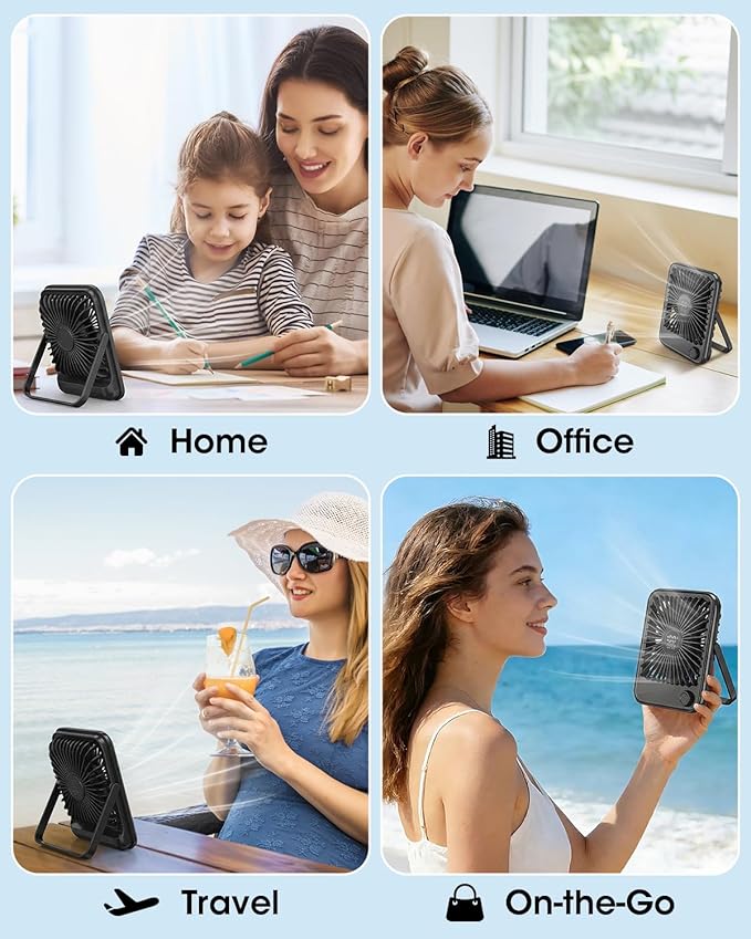 Ouddy Mode 2 Pack Small Desk Fan, Rechargeable Quiet Portable Travel Fan with 100 Wind Speeds Digital Display Black Personal Fans for Office Bedroom Home Outdoor