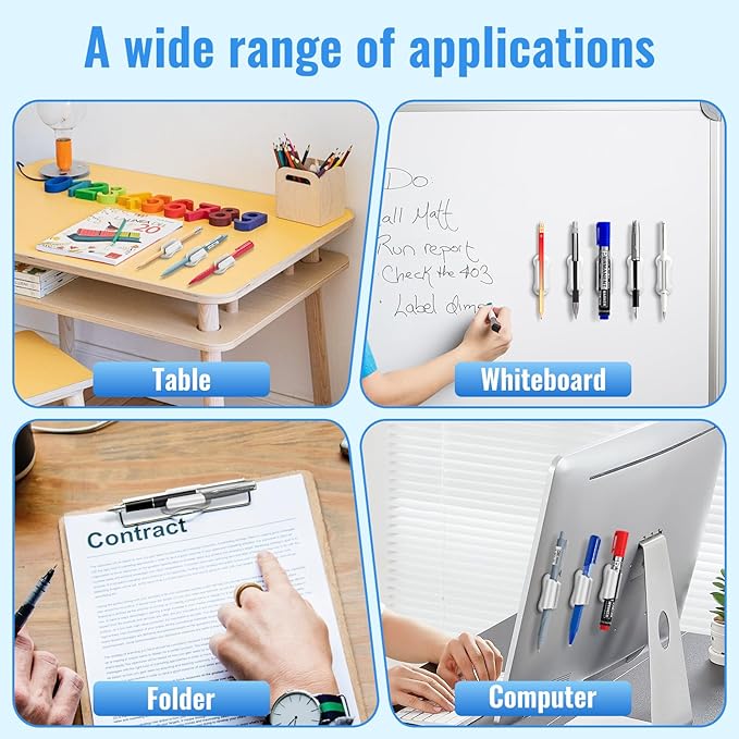 VZZNN Adhesive Pencil Holders for Desk,40 PCS Silicone Pencil Holder for Desk,Marker Holder,Adhesive Pen Holder for Classroom Clipboard Attachment,for School Office Accessories,Teache(White)