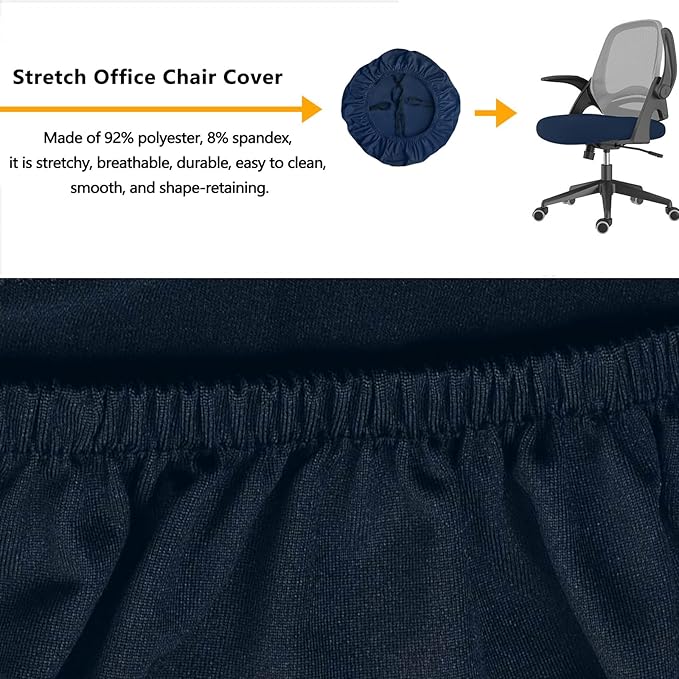 Office Chair Covers Set, Stretchable Washable Chair Cover, Universal Fit for Desk Chairs, Gaming Chairs, Home Office Fabric Protectors Slipcover (Seat Cover - Navy Blue)