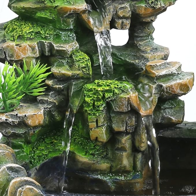 Tabletop Fountain, Atomizing Desktop Humidifier with Rockery & Bonsai, Zen Meditation Indoor Relaxation Waterfall Feature, Illuminated Waterfall Fountain Indoor for Home Office Bedroom Desk Decor