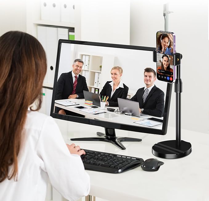 LenTok Telescopic Webcam Tripod Stand for Desk with Phone Holder, Desktop Webcam Mount Compatible with C922 C930e C920S C920 C615 C960 C920x Brio 4K, Table Phone Stand with 1/4'' Thread