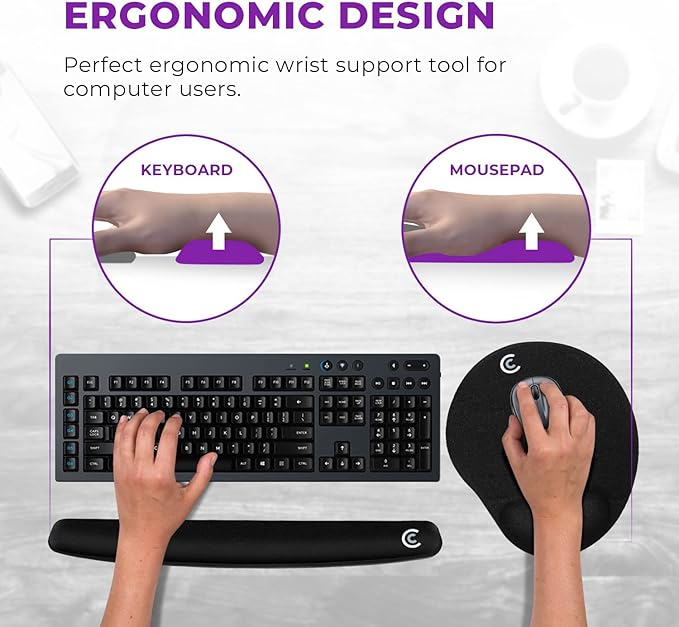4pc Premium Wrist Rests for Keyboard and Mouse Pad Set - Memory Foam Cushion, Black - Ergonomic Wrists Hand Arm Rest Support for Laptop Computer Desk and Gaming - Carpal Tunnel Syndrome Relief