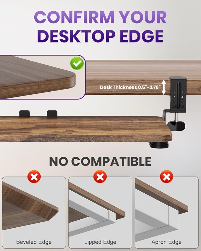 Ergonomic Keyboard Tray Under Desk, Pull Out with Adjustable C-clamp, 25.6 (31.5 Including Clamps) x 11.8 Inch Slide Out Computer Keyboard Drawer Mouse Tray for Typing, Large & Rustic Brown