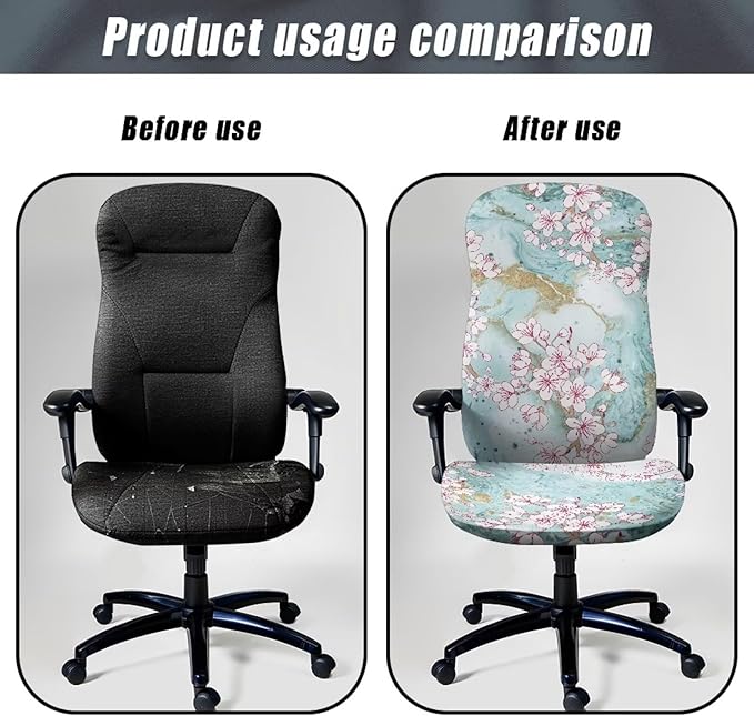 Talayituse Cherry Blossom Marble Print Office Chair Covers, Stretch Computer Chair Cover, Universal Boss Chair Covers Modern Simplism Style High Back Chair Slipcover, Small
