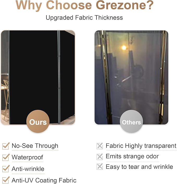 Grezone Large Folding Panel Portable Stand Room dividers Privacy Screen for Bedroom Dining Room Screens Curtains Partition Home Office Dorm Separation (Black, Three Panel)