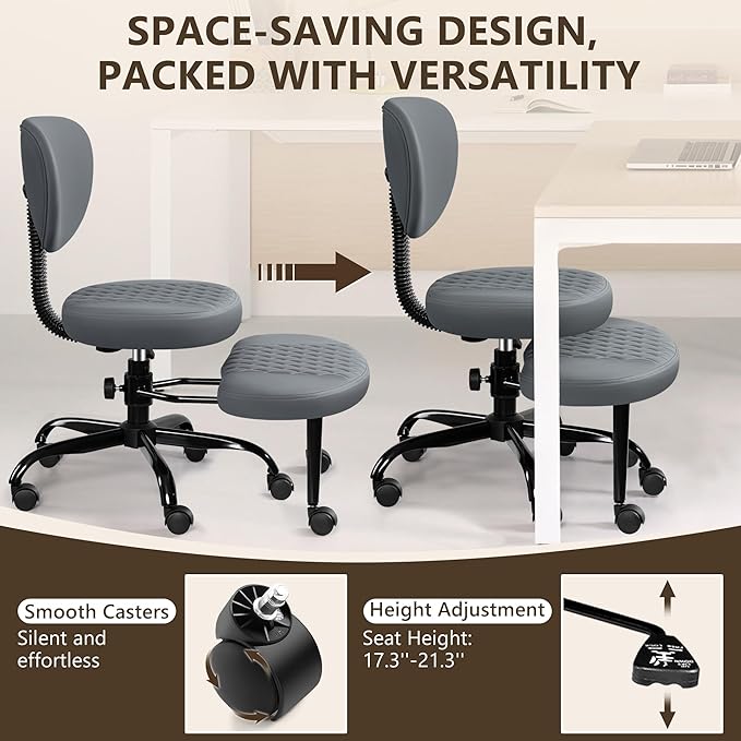 AtHope Ergonomic Cross Legged Office Chair with Wheels - Adjustable Height for Meditation, ADHD Desk & Yoga - Wide Criss Cross Design with Lumbar Support, Kneeling Chair - Dark Gray