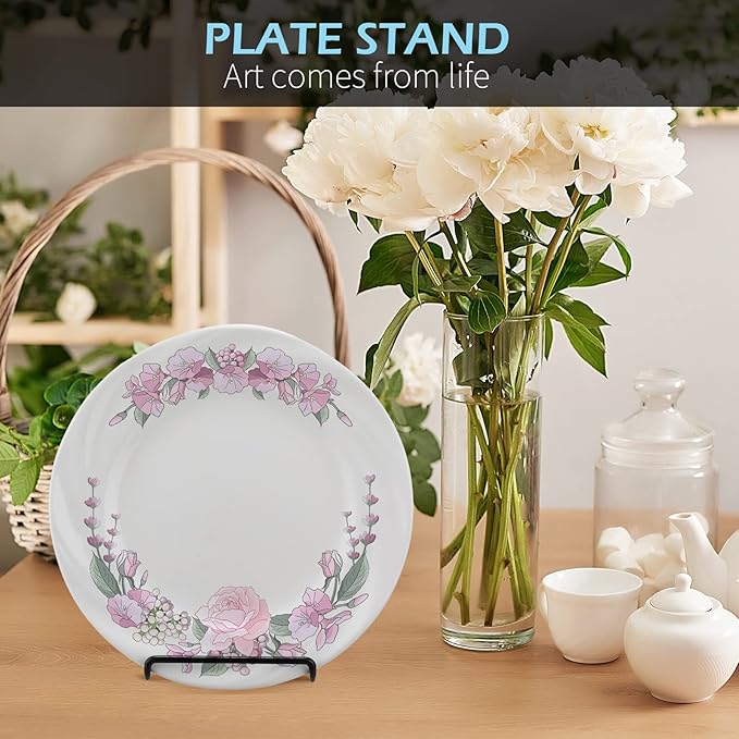 Kenning 24 Pack Adjustable Plate Stands for Display 7.1 Inch Black Metal Foldable Easel Book Display Stands Bulk Decorative Plate Holders for Platter Frame Photo Tabletop Art(Double Corners)