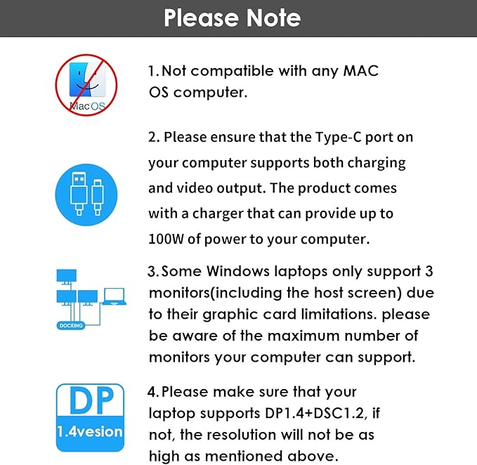 Laptop Docking Station, Docking Station 3 Monitors with 2* DP+HDMI, 4K@144Hz,130W PD Charger, 4* USB 3.0, Audio, Gigabit Ethernet, TF/SD for Lenovo,HP,Dell, Windows System Computer