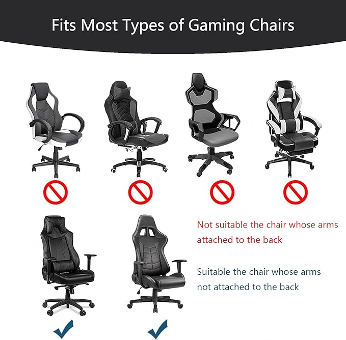 Gaming Chair Cover,Removable Office Chair Cover with Zipper,Stretch Anti-dust Universal Rotating,Washable High Back Computer Seat Protector for Pets (Black, Large | Armrests)