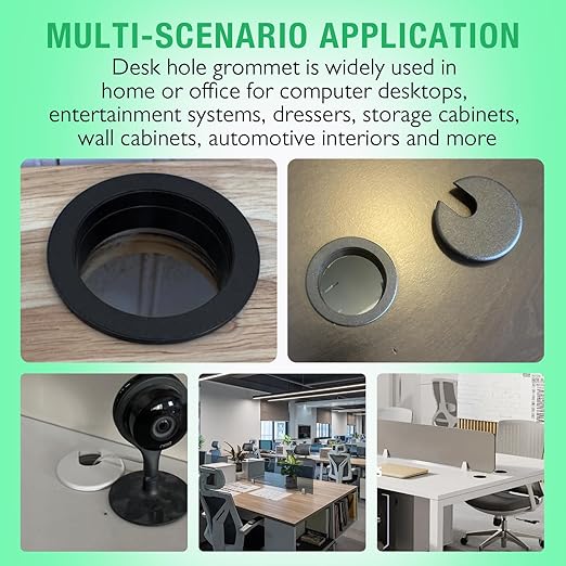 EASYEAH 2 Pcs Desk Grommet 1-3/8" / 35 mm, Desk Cord Hole Cover, Cable Grommet ABS Plastic, Desk Hole Grommet for Home & Office Pc, Detachable Cable Cord Organizer-Black