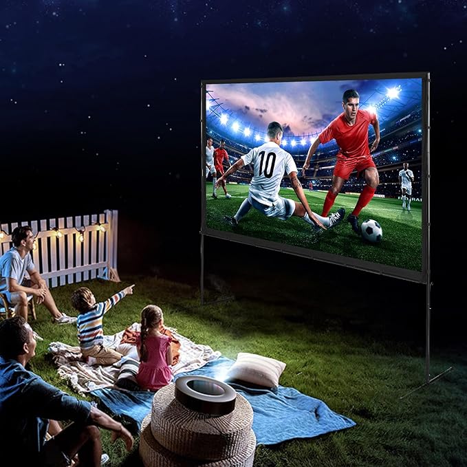 VEVOR Projector Screen with Stand, 100 inch 16:9 4K 1080 HD Outdoor Movie Screen with Stand, Wrinkle-Free Projection Screen with Bar Feet and Carry Bag, for Home Theater Cinema Backyard Movie Night
