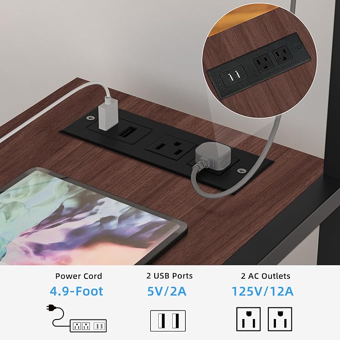 Lerliuo 24" Wide Large Printer Stand with Storage, Printer Table for Home Office with Charging Station, Rolling Industrial Mobile Printer Cart with Lockable Wheels, Computer Tower Stand, Walnut
