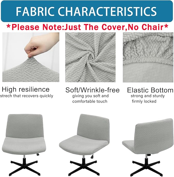 Vanity Chair Cover Criss Cross Chair Cover Elastic Armless Chair Slipcover Armless Chair Covers Office Chair Covers (Light Grey,Just The Cover,No Chair)