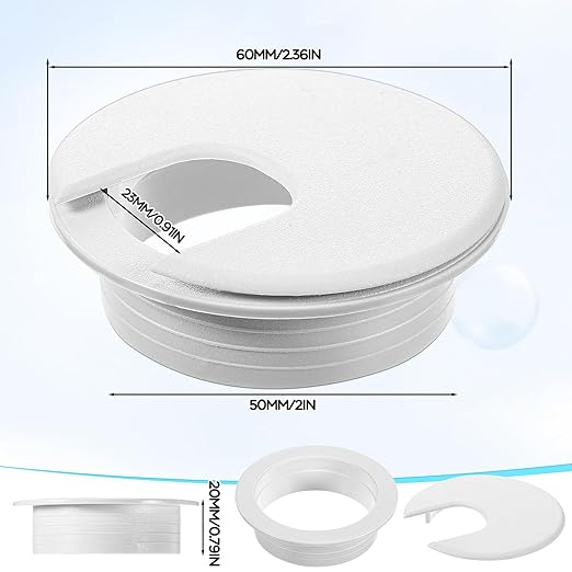 25 Pack 2 Inch Desk Grommet Desk Cable Wire Grommet Cord, PC Computer Desk Plastic Grommet Cord Tidy Cable Hole Cover Organizers for Office PC Computer Desk Cord Management (White)