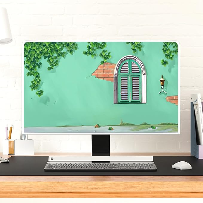 Baocicco Waterproof Weatherproof Screen TV Cover 50, 51, 52 Inch Full Body Covers for TV Screen Anti-Static Dustproof Protective Television Cover for LCD/LED/HD，Green Vintage Wall With Window